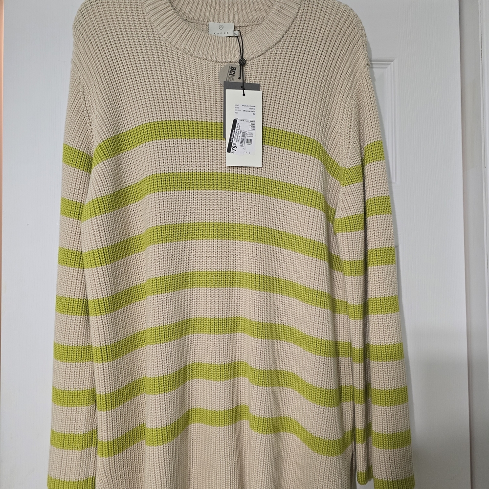 Elegant Cream and Green Striped Sweater